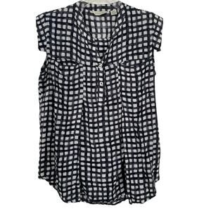11.1 Tylho Anthropologie Gingham Pocket Lightweight Black Office Casual Top L
